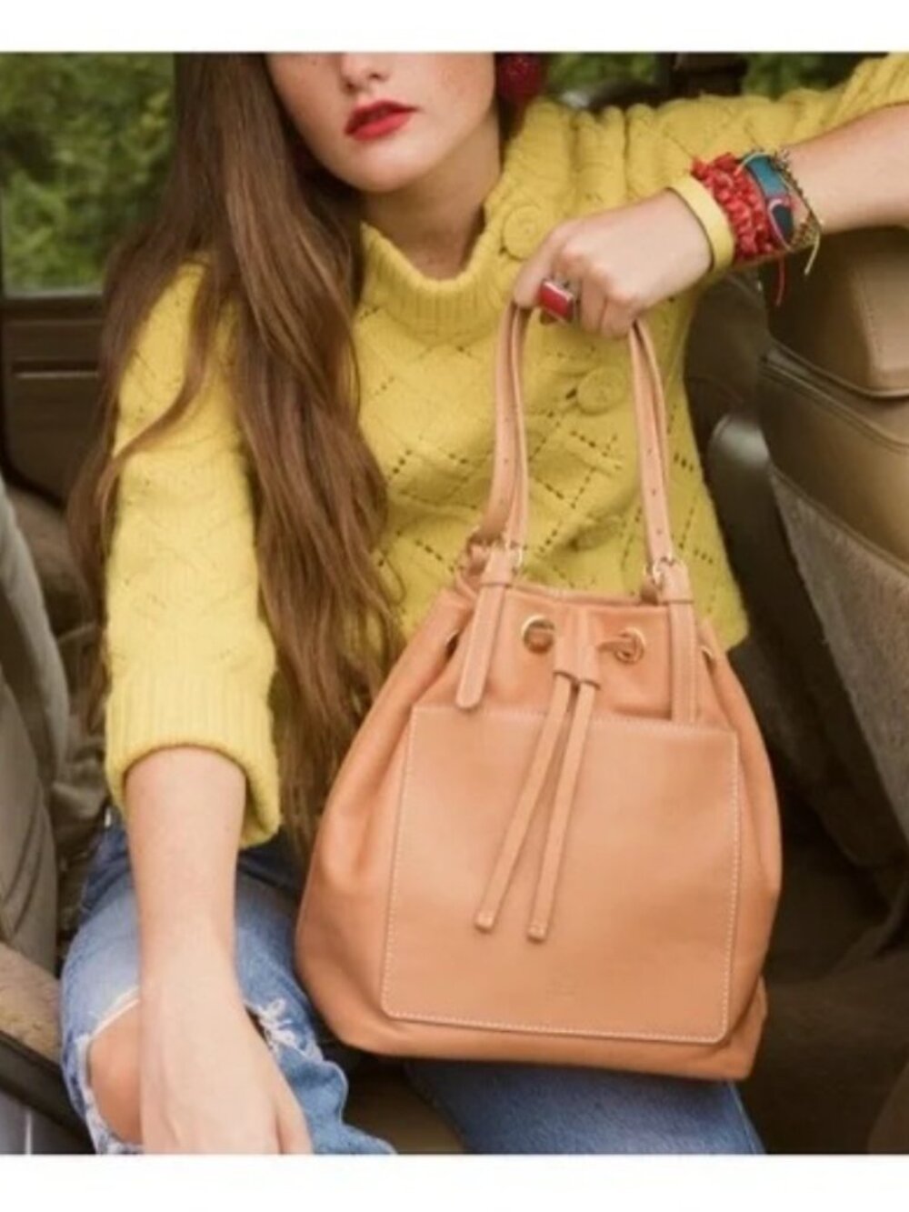 NWOT Frances Valentine Ali Bucket Bag in Vachetta Natural Leather NEW